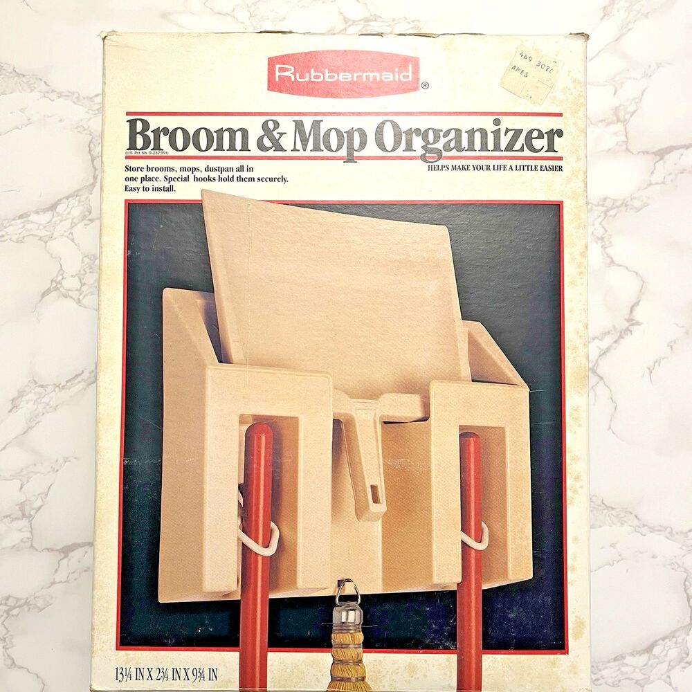 Vintage 1986 Rubbermaid Broom & Mop Organizer Almond #2328 New in Box Retro